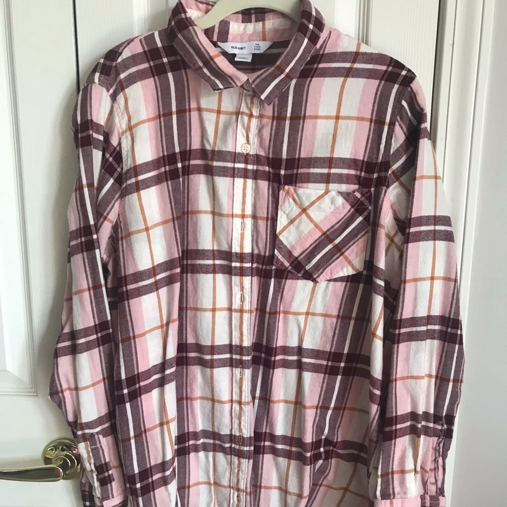 Old Navy pink plaid tunic style shirt